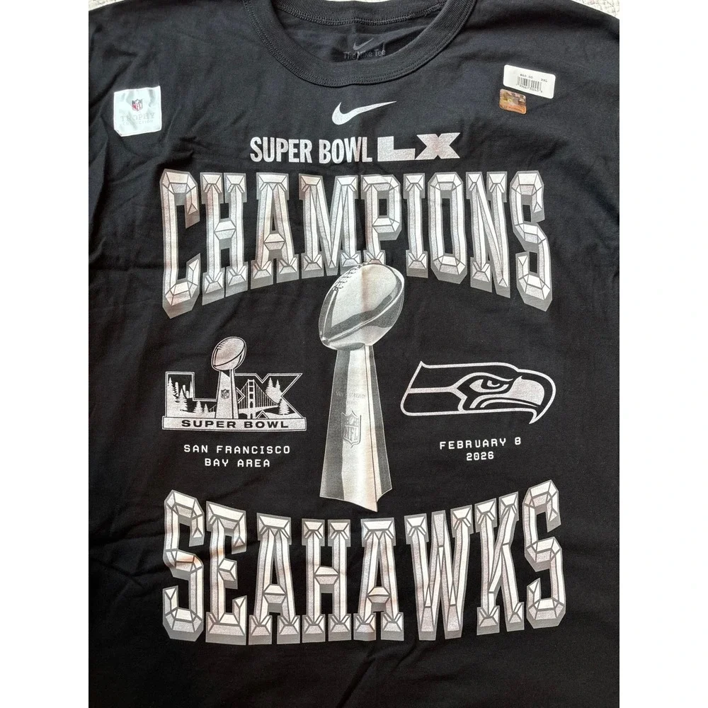 Nike Seattle Seahawks Super Bowl LX Champions Men Black T-Shirt XXL NFL Trophy